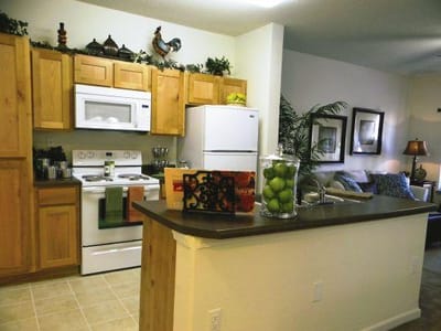 Bright kitchen area with modern appliances and decor