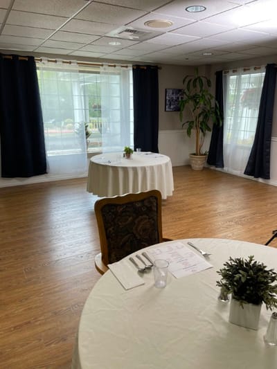 Dining area set up for a meal