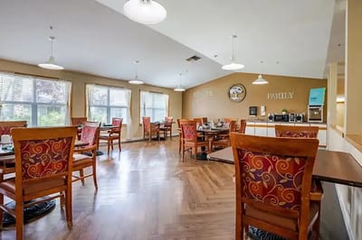 Interior dining area with tables and chairs