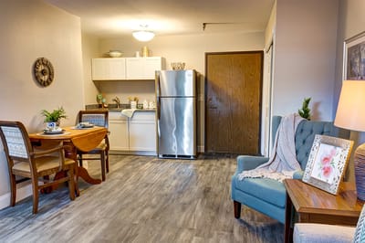 Cozy interior view of a senior living suite