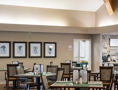 Dining area with tables and decor on the walls