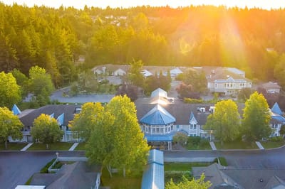 Aerial view of Clearbrook Inn with surrounding nature