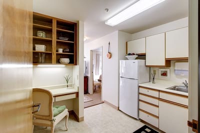 Bright kitchen area in a resident apartment unit