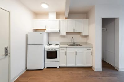 Bright kitchen area in a resident room