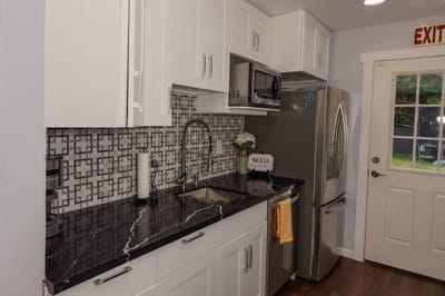 Modern kitchen interior with appliances and decor