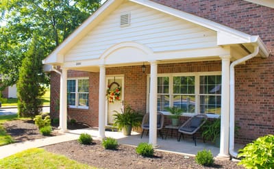 Exterior view of a senior living facility entrance