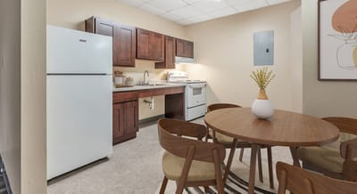 Bright kitchen and dining area in a senior apartment