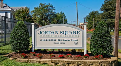 Exterior sign for Jordan Square Senior Apartments
