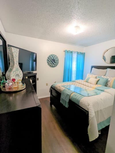 Cozy bedroom setup with decorative accents
