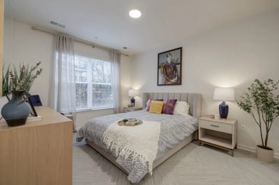 Stylish private bedroom in assisted living facility