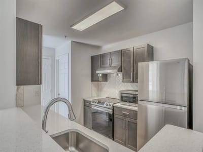 Modern kitchen interior with stainless steel appliances