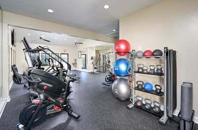 Interior view of a fitness room with exercise equipment