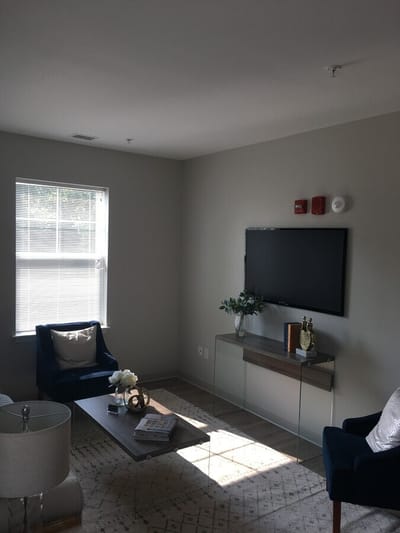 Bright interior of a living room area with furniture