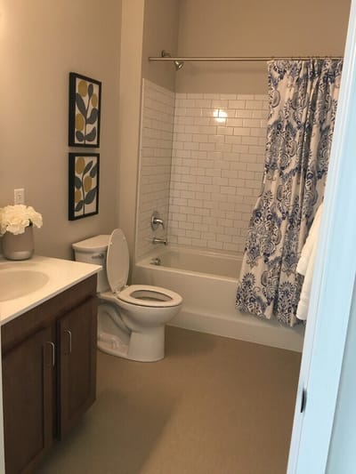 Bathroom interior with modern fixtures and decor