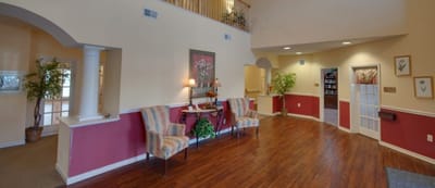 Common area of a senior living facility with seating