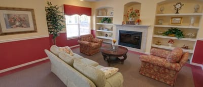 Cozy common area with fireplace and seating