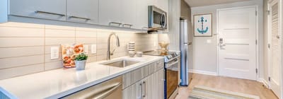Modern kitchen interior with appliances and decor