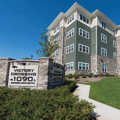 Exterior view of Victory Crossing senior apartments