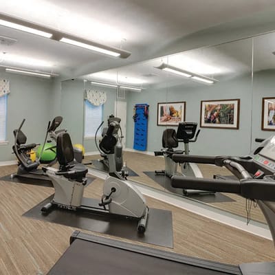 Interior view of a fitness area with equipment