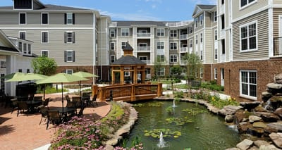 Beautiful courtyard with water feature and seating area