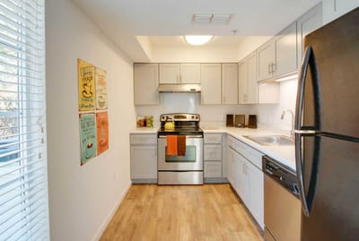 Bright kitchen with modern appliances and decor