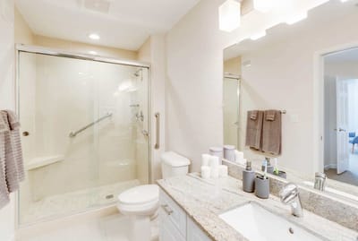 Modern bathroom with shower and sink