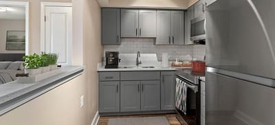 Modern kitchen area in assisted living facility