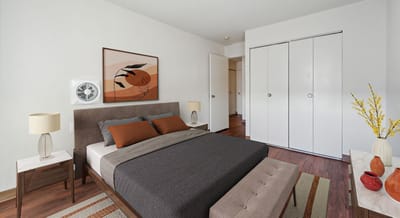 A well-decorated private bedroom in a senior apartment