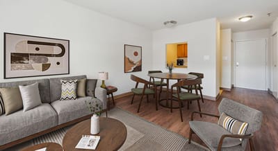 Cozy interior of a resident apartment with modern furnishings