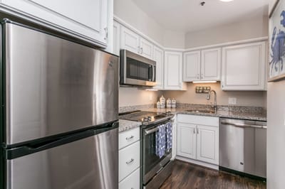 Modern kitchen interior with stainless steel appliances