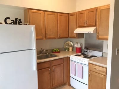 Bright kitchen in an assisted living unit