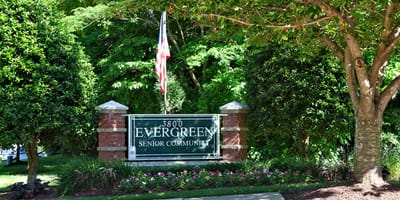 Signage for Evergreen Senior Community outside the facility