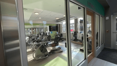 Interior of a fitness room with exercise equipment