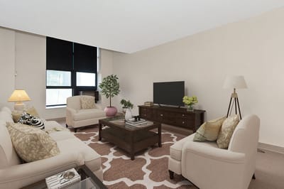 Bright and cozy living room setting