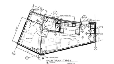 Architectural floor plan of a living unit layout