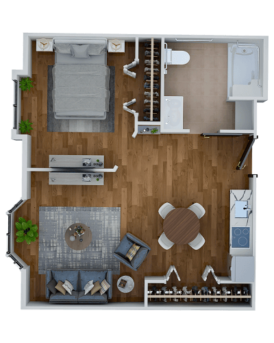 Floor plan of a spacious one-bedroom apartment