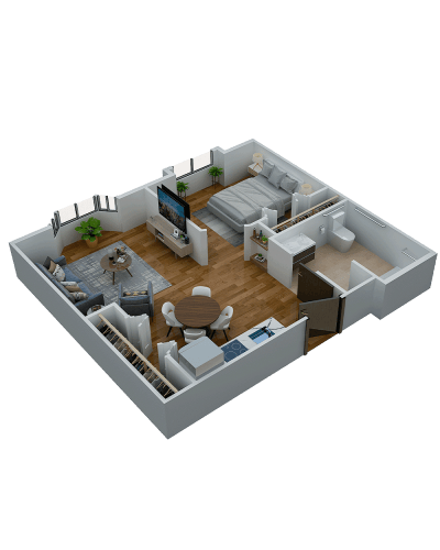 3D floor plan of a residential unit