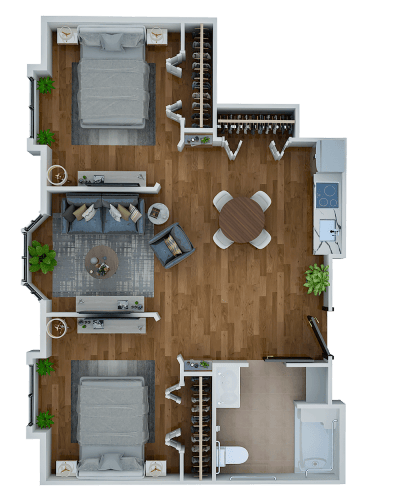 Architectural floor plan of a resident unit
