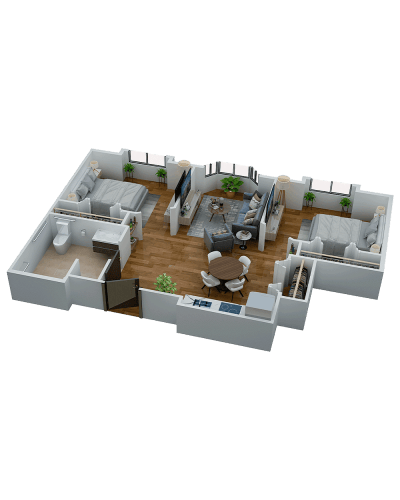 Architectural floor plan of a resident unit