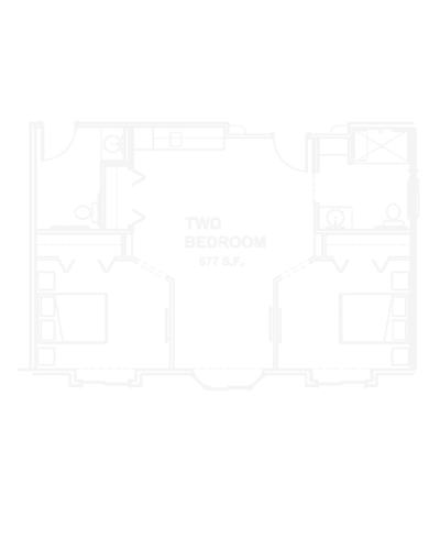 Architectural floor plan of a two-bedroom unit