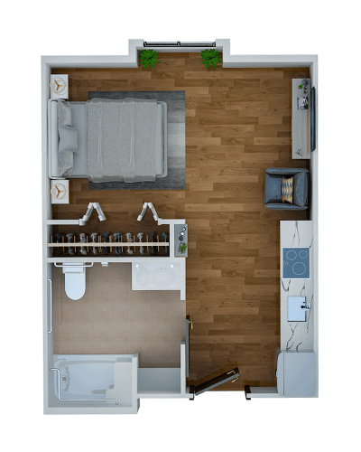 Floor plan of a private resident room
