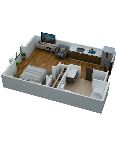3D layout of a resident room with living area