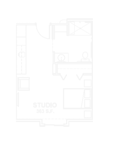 Architectural floor plan of a studio unit