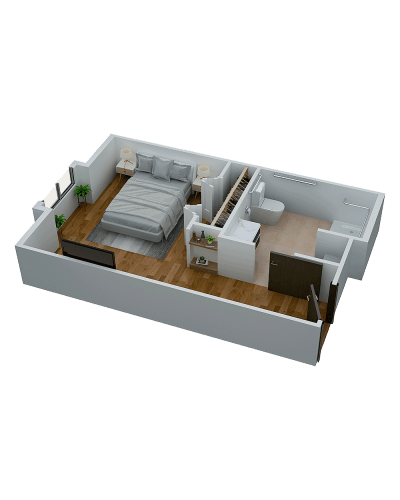 Architectural floor plan of a resident's suite