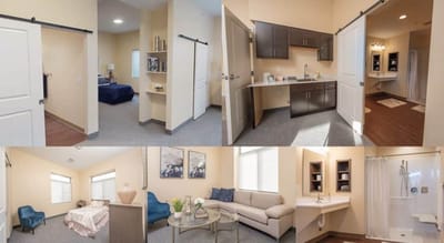Interior view of private resident rooms in a facility