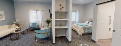 Stylish interior room with seating and decor