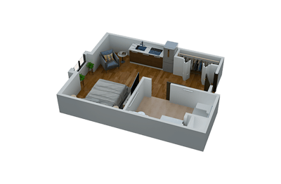 Architectural floor plan of a private resident room