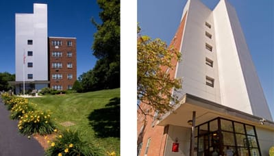 Exterior view of Fairweather Apartments with landscaping