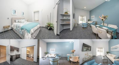 Elegant resident room with dining and living area