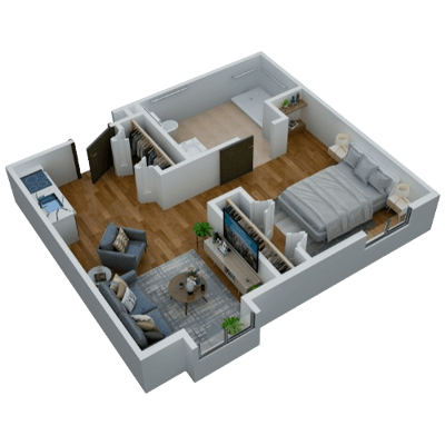 Interior layout of a residential room in a senior facility